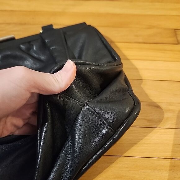 Vintage Shoulder Gold Pfeil Leather Black Hand Bag Evening Purse Clutch - Picture 6 of 7